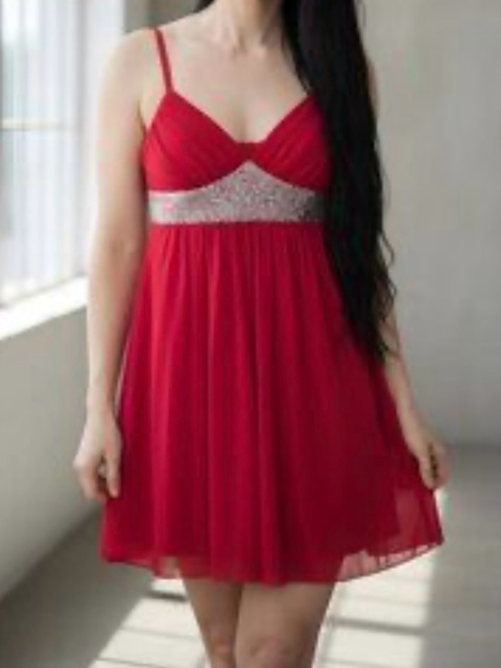 Byer California Red Spaghetti-Strap Babydoll Dress with Silver Band